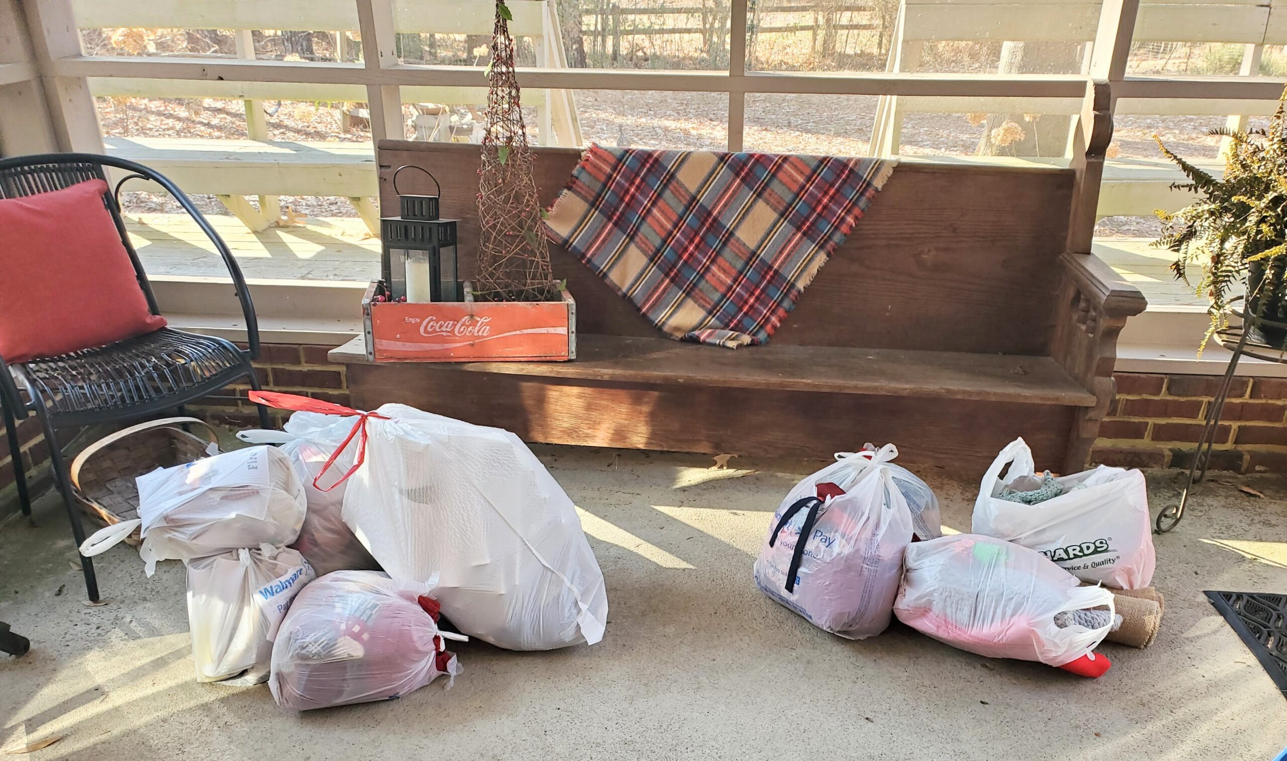 trash and donations from organized sewing room