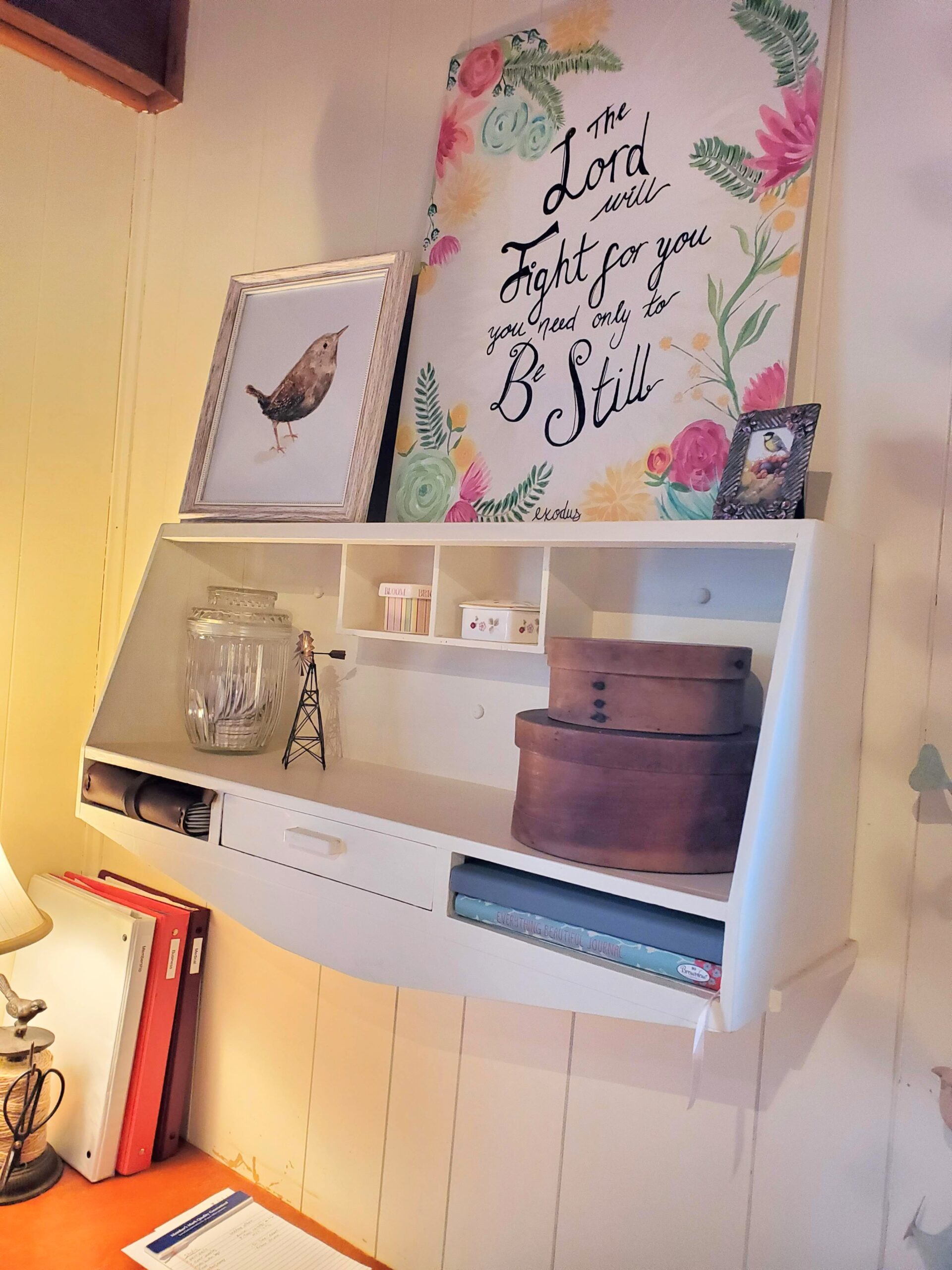 Trash to treasure vintage desk insert to wall mounted storage